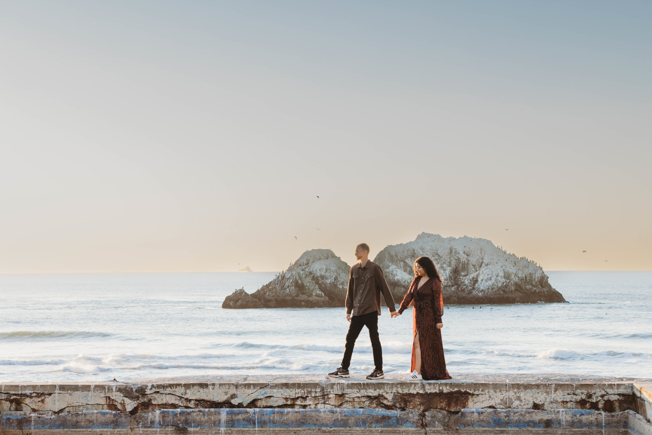 Adventure Engagement Photo Session at Sutro Baths in San Francisco