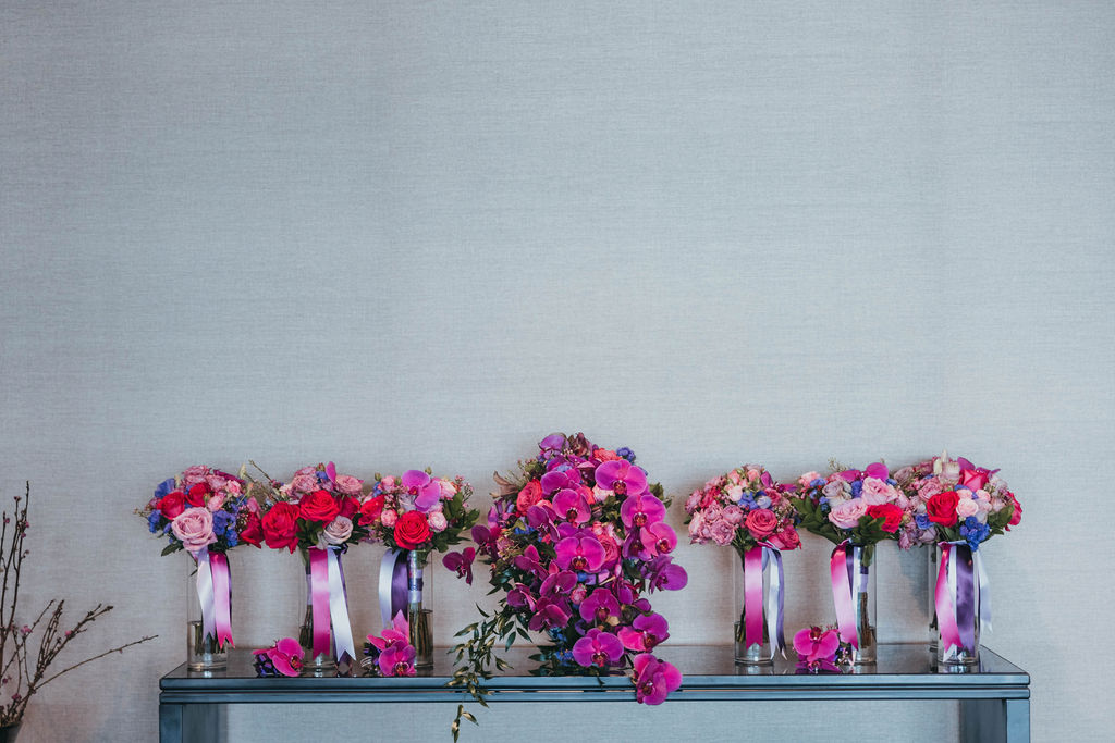 Pink, purple and red wedding florals