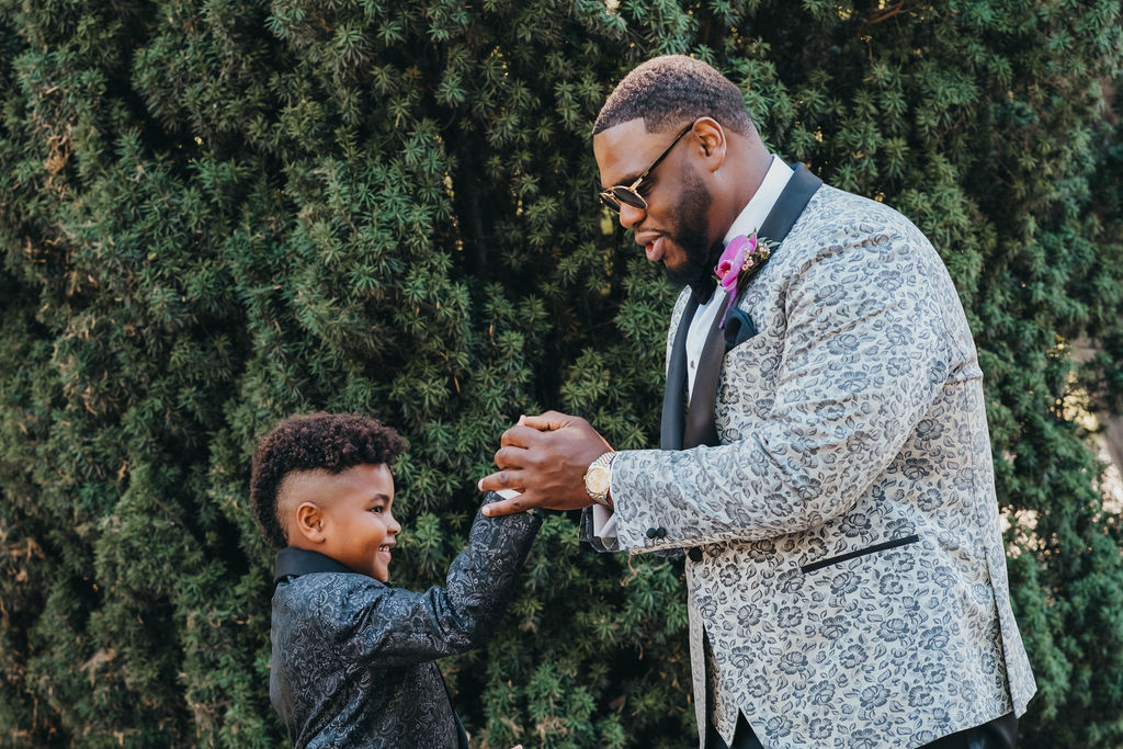 Groom and son before ceremony