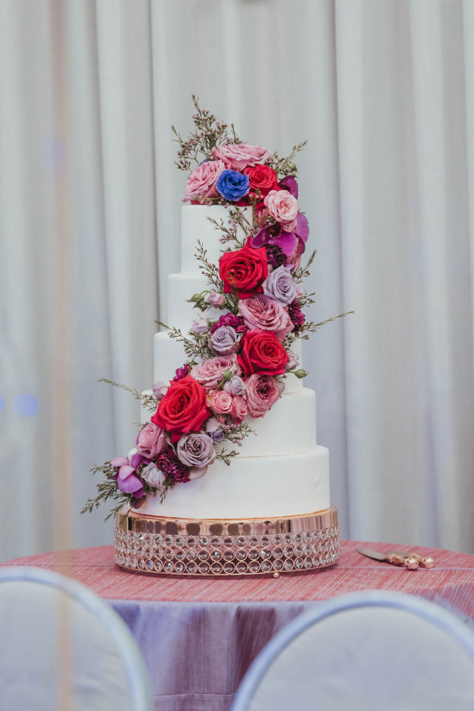 Wedding cake with pink florals