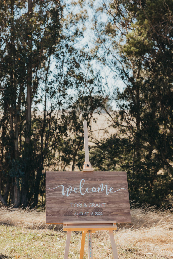 Welcome wedding sign for a wedding at The Haven at Tomales West Marin Natural Farm in Tomales, California