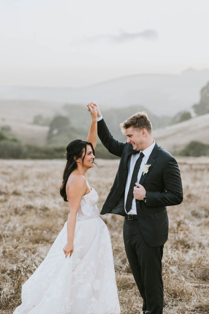 Bride and groom dancing after wedding at The Haven at Tomales | West Marin Natural Farm in Tomales, California