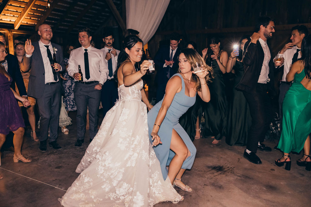 Wedding guests dancing during California wedding reception