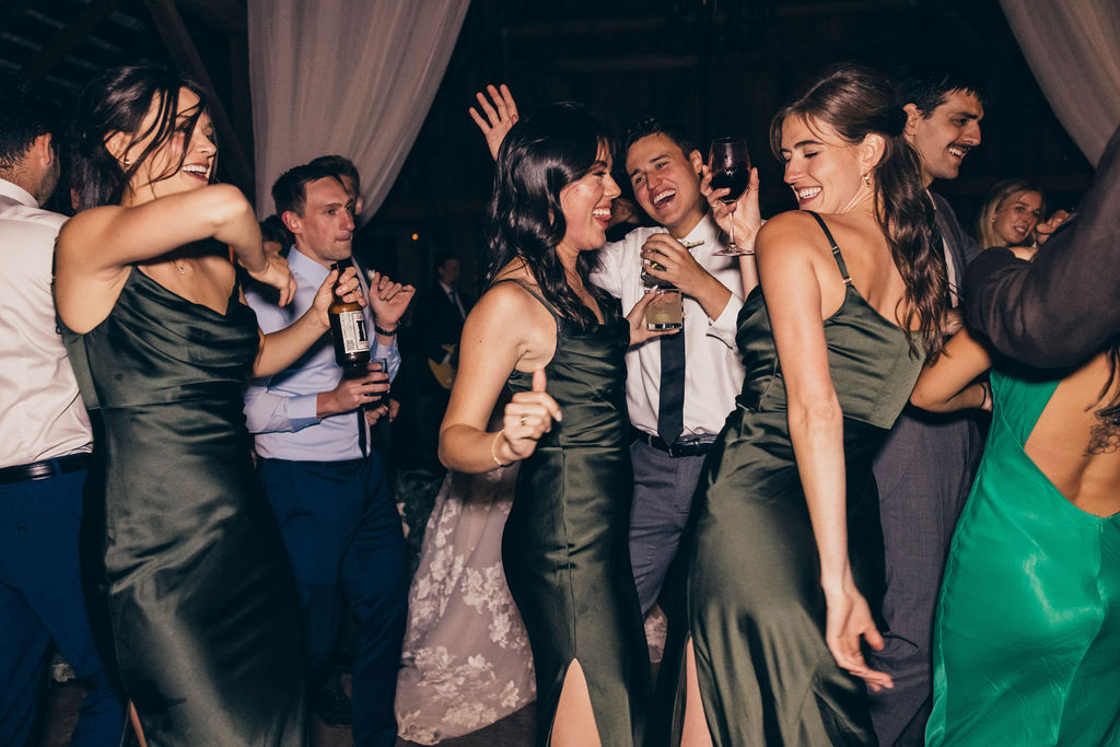 Wedding guests dancing during California wedding reception