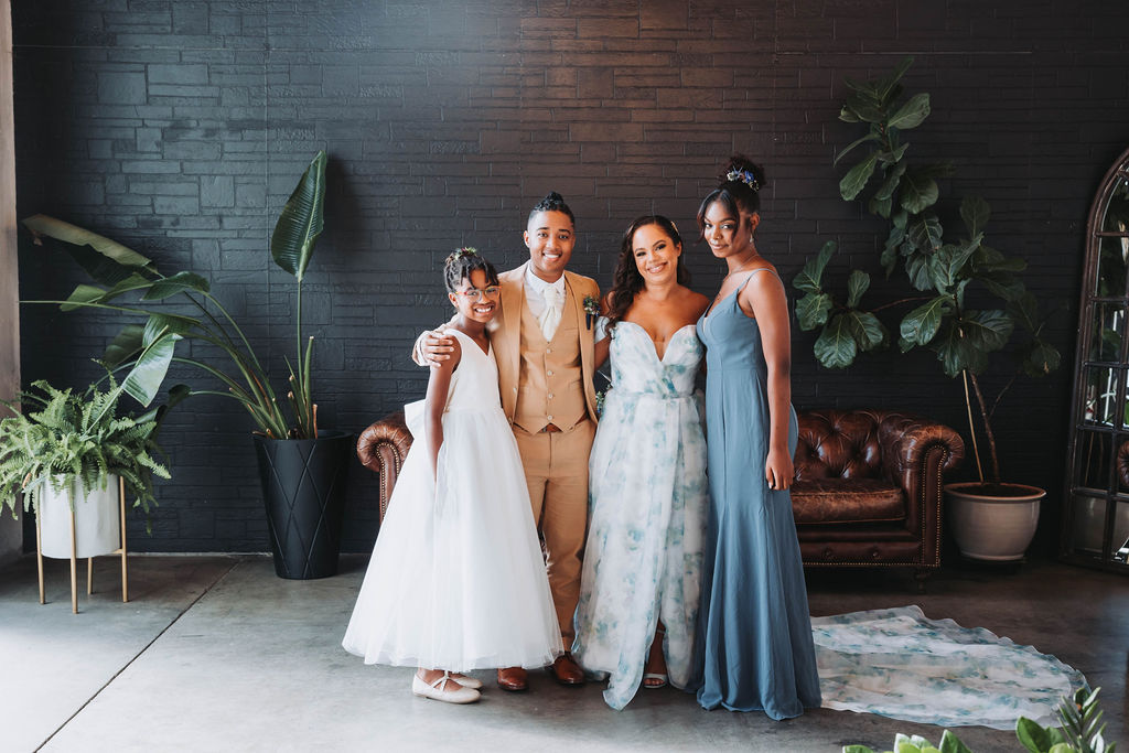 Couples first look with daughters before wedding in CA
