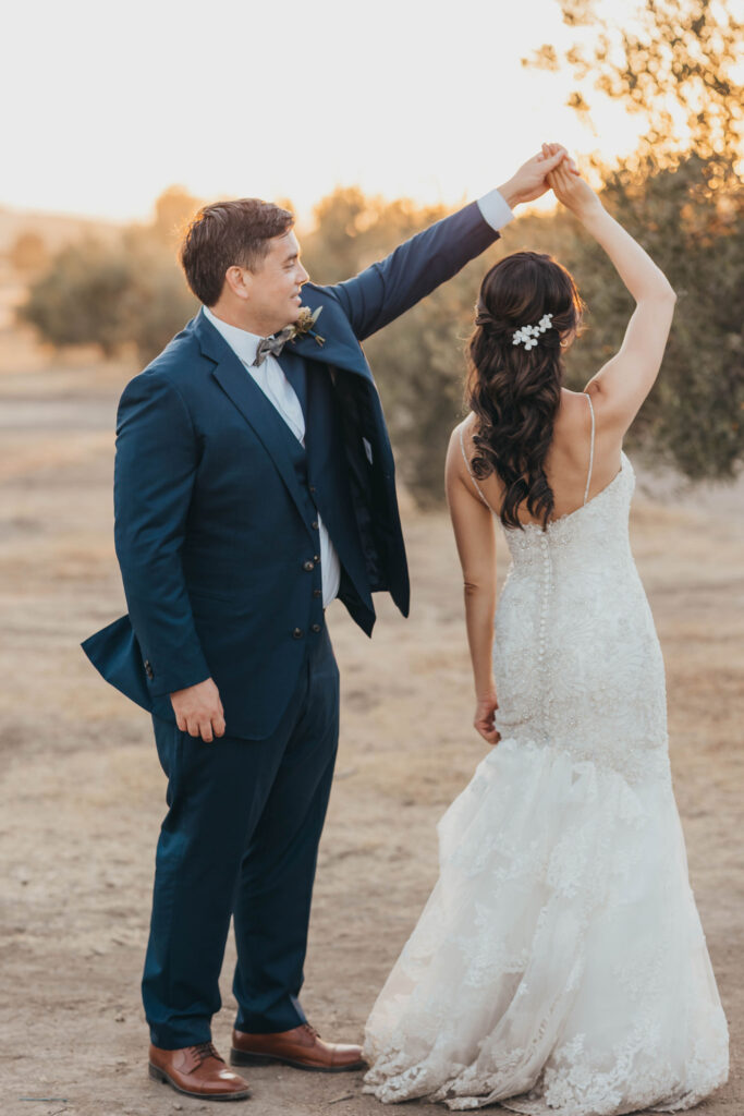 Golden hour bride and groom portraits at The Purple Orchid Resort & Spa in Livermore, California