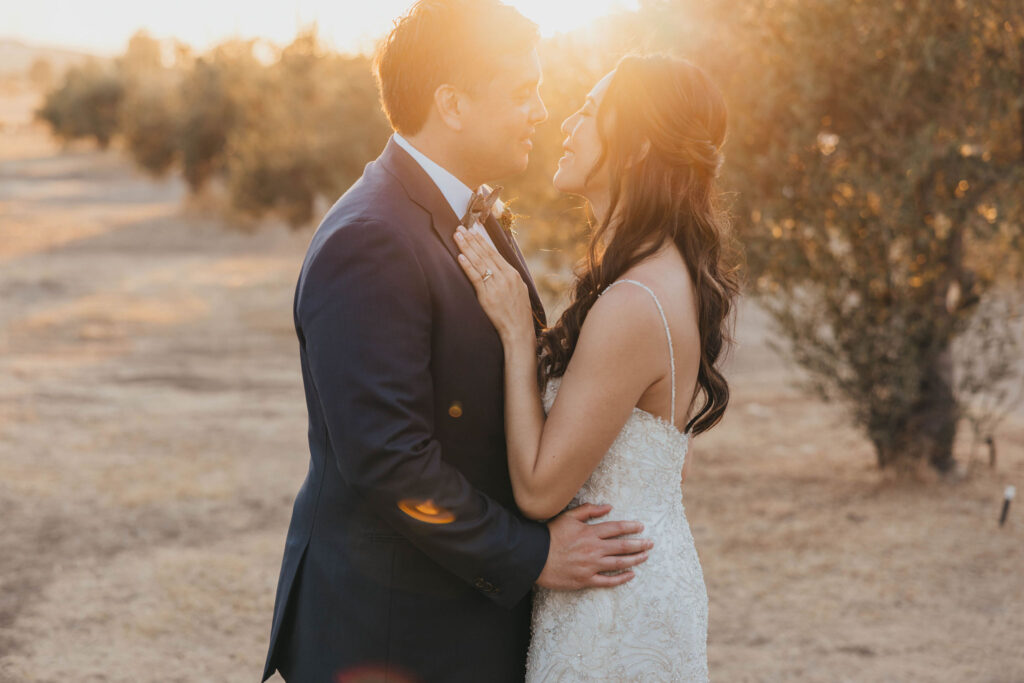 Golden hour bride and groom portraits at The Purple Orchid Resort & Spa in Livermore, California
