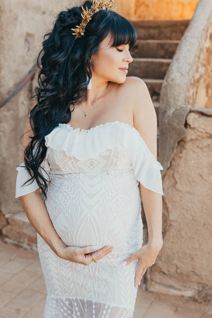 Pregnant Bride posing for bridal portraits in California