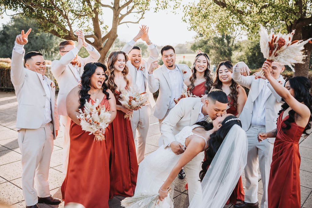 Wedding party photos in Marin County in CA