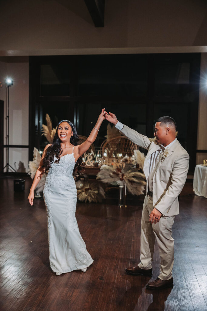Bride and groom dancing 