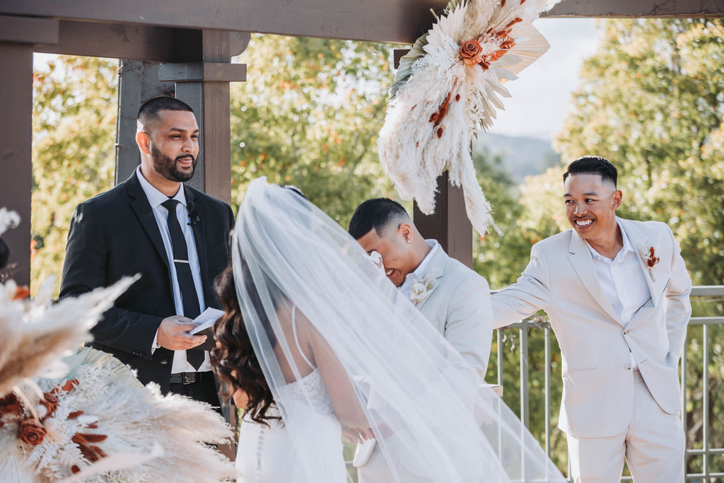 Boho wedding ceremony  at Stonetree Estate in Marin County in CA