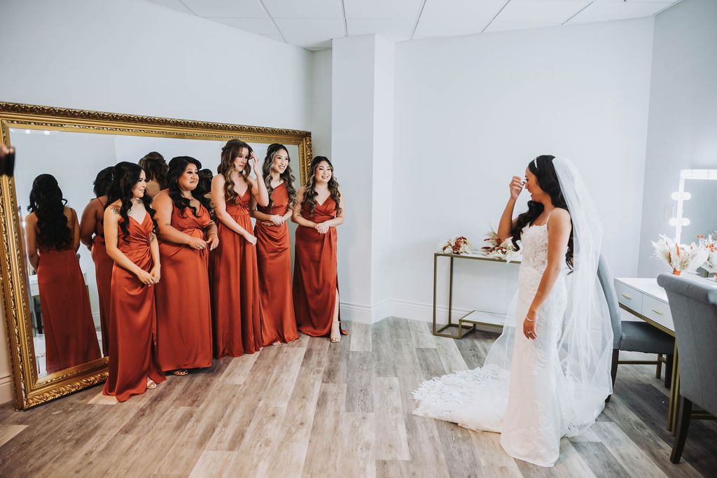 Brides first look with bridesmaids 