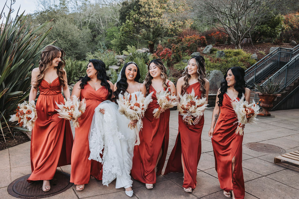 Bride and bridesmaids wedding photos in Marin County in CA