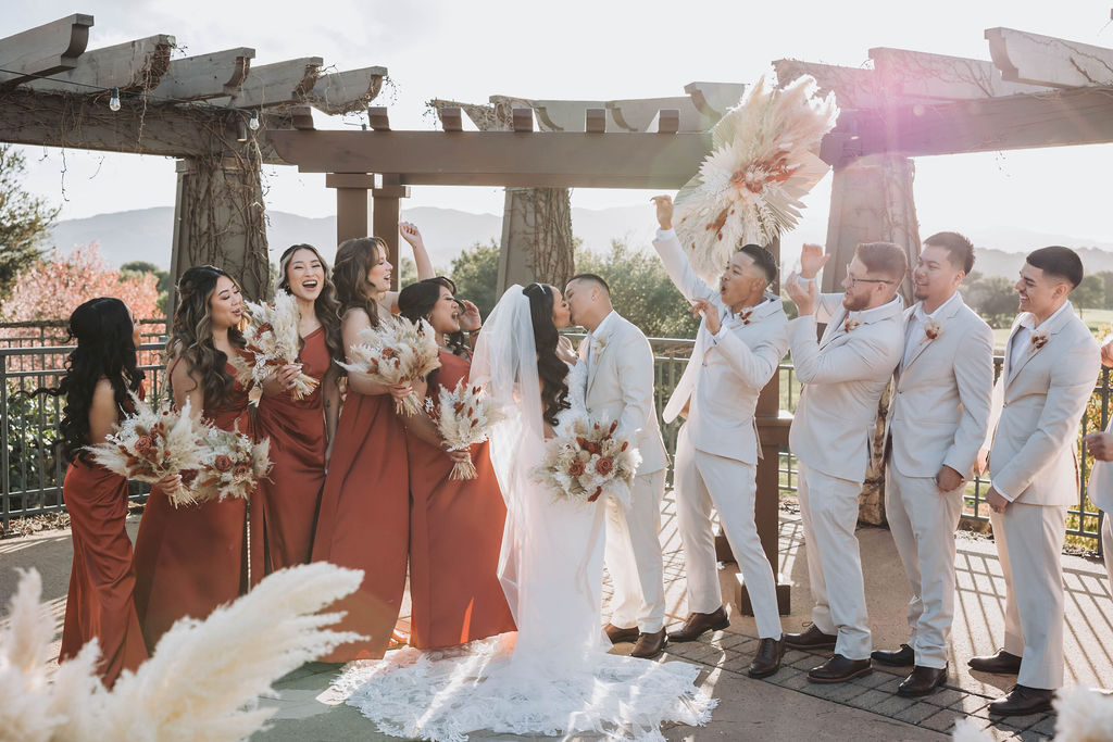 Wedding party photos in Marin County in CA