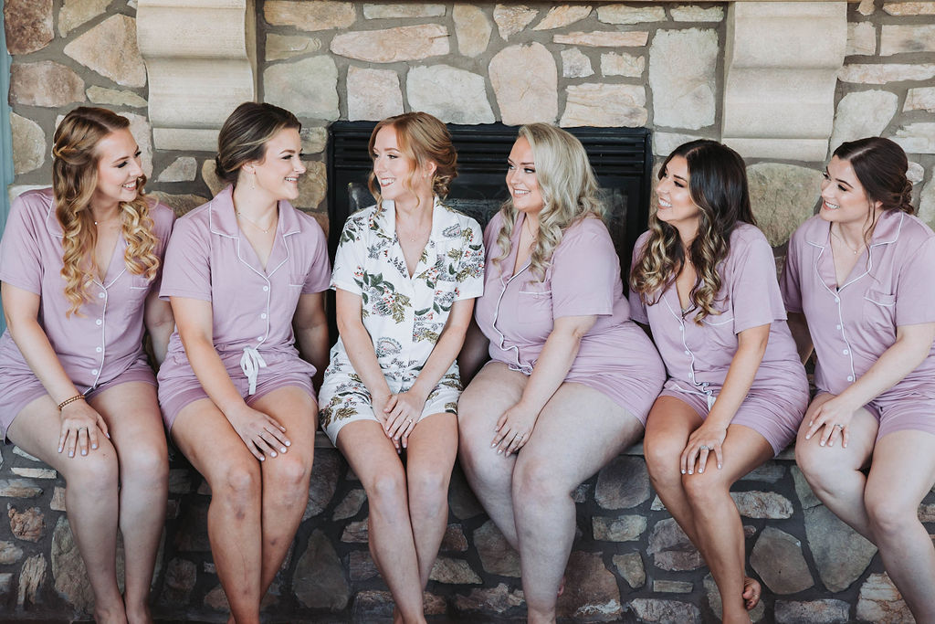 Bride and bridesmaids in pajamas
