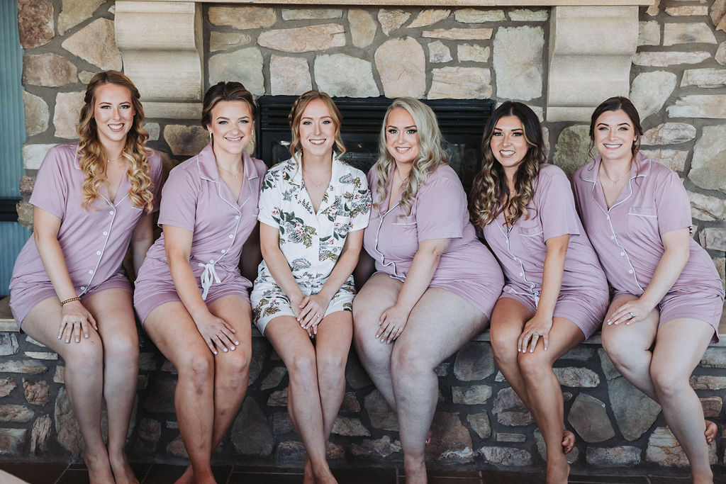Bride and bridesmaids in pajamas