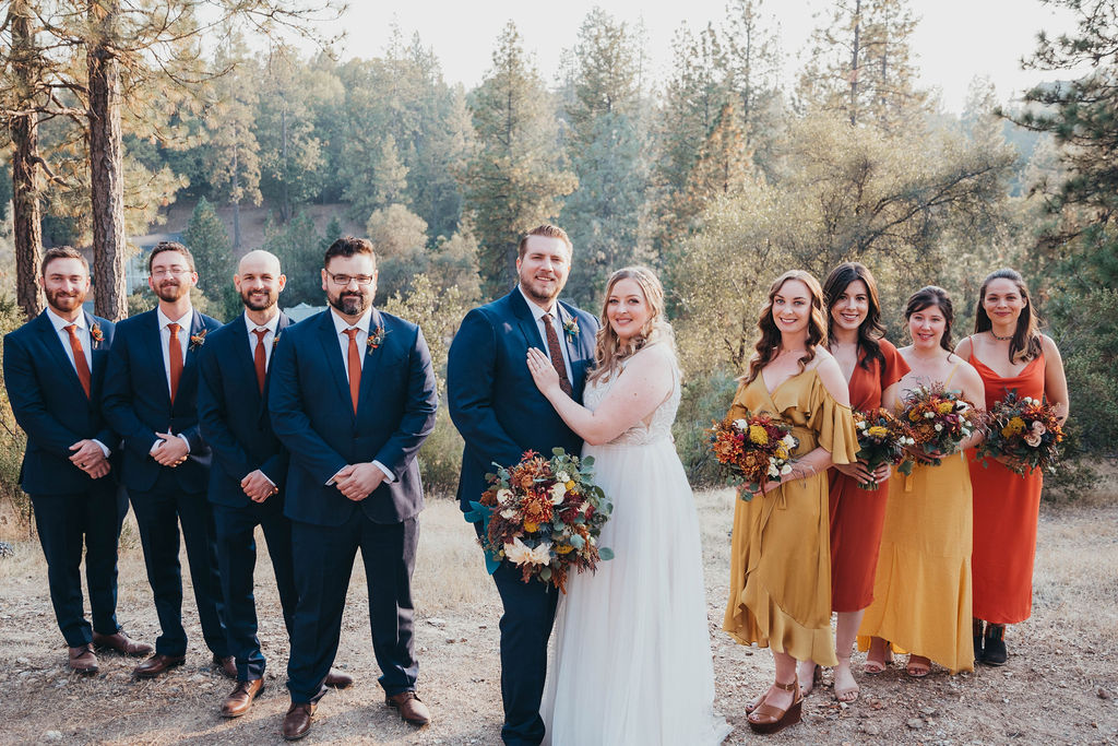 Bridal party photos from a rusitc outdoor fall wedding in California El Dorado County