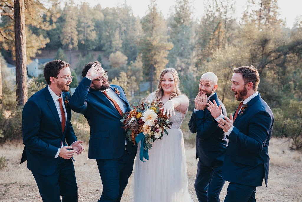 Bridal party photos from a rusitc outdoor fall wedding in California El Dorado County