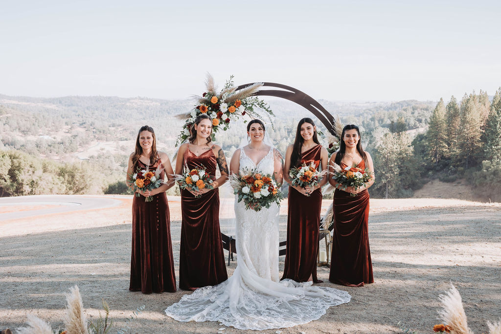 Bride and bridesmaids photos at Black Oak Mountain in Cool, California