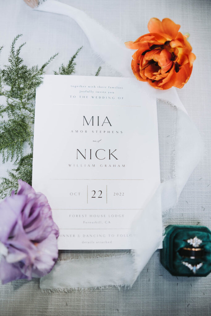 Jewel toned wedding invites and details