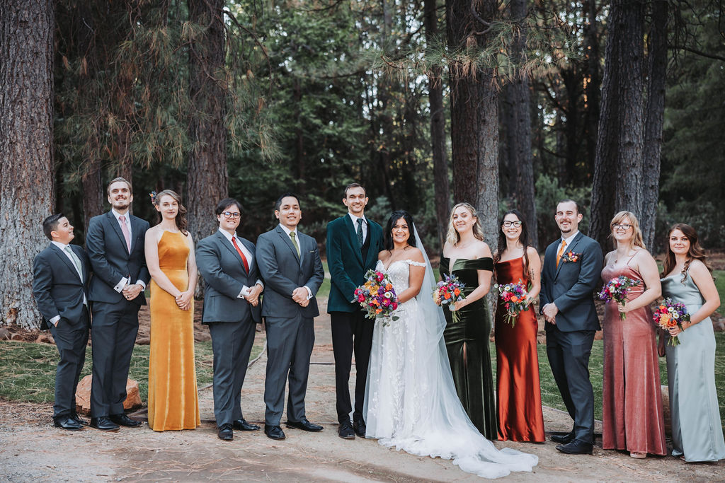 Wedding party photos from jewel toned winter wedding at Forest House Lodge