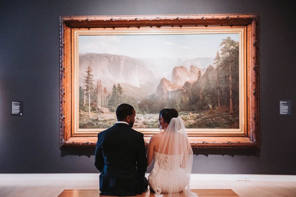 Bride and groom portraits from Art Museum wedding at Crocker Art Museum in Sacramento California