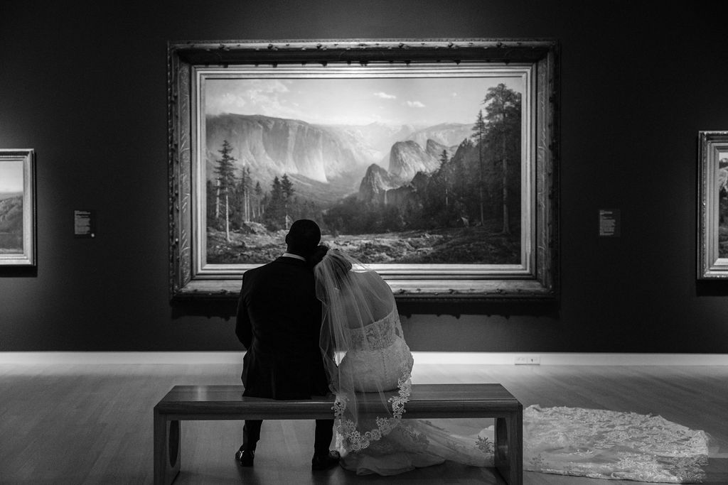 Bride and groom portraits from Art Museum wedding at Crocker Art Museum in Sacramento California