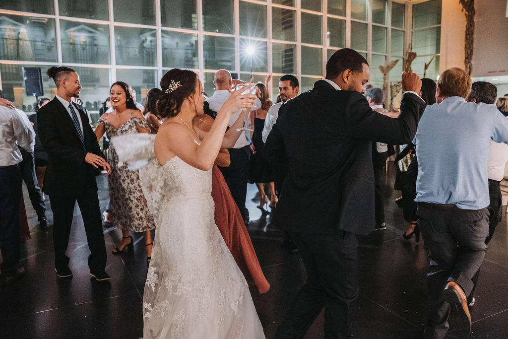 Bride and groom dancing during wedding reception
