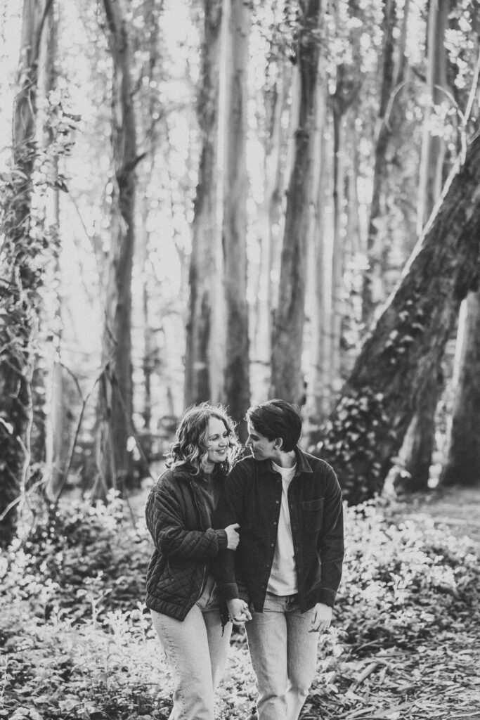 Couples forest engagement photos in SF