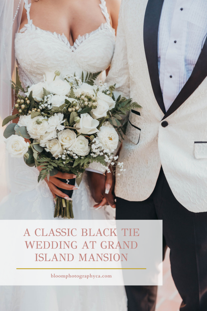 Bride and groom portraits from classic black tie Grand Island Mansion wedding