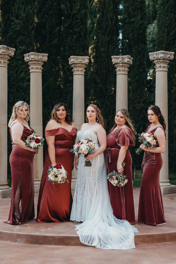 Bride and bridesmaids photos from luxurious Grand Island Mansion wedding in Northern California