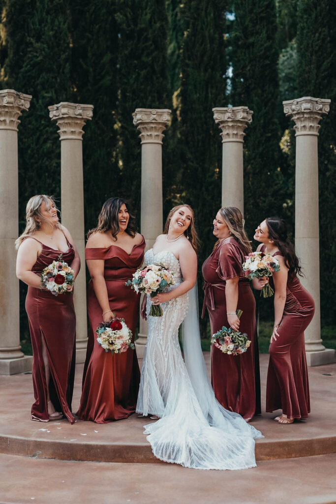Bride and bridesmaids photos from luxurious Grand Island Mansion wedding in Northern California