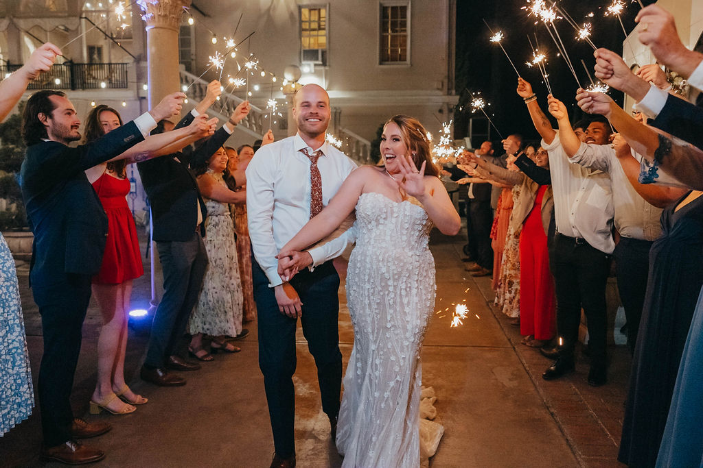 Bride and grooms sparkler wedding exit
