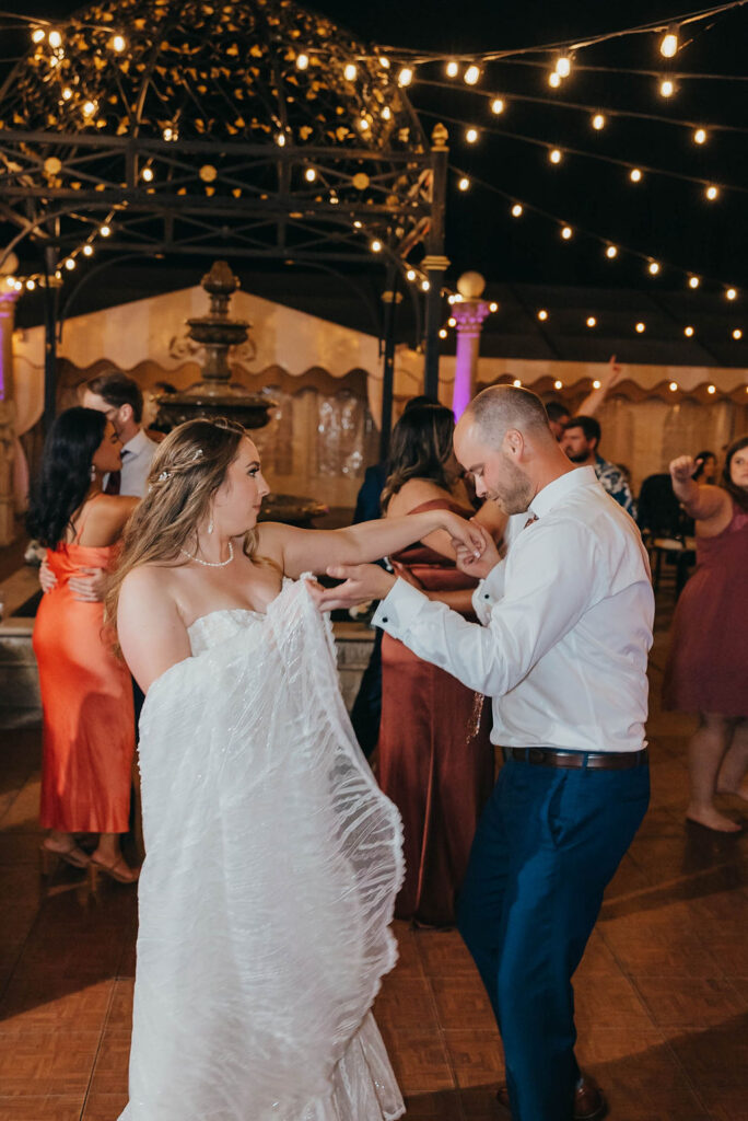 Bride and groom dancing