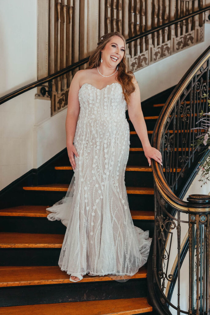 Bride on grand staircase