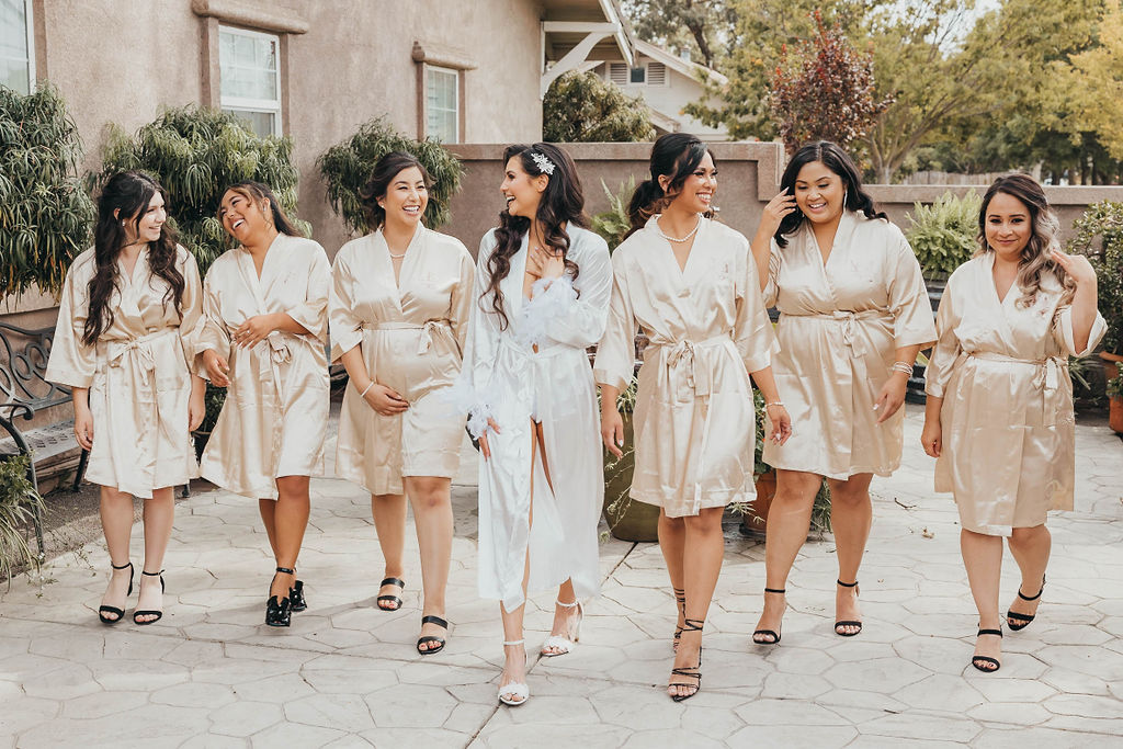 Bride and bridesmaids in robes