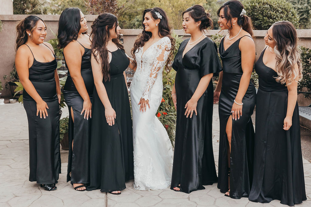 Bride and bridesmaids portraits from winter wedding at Woodbridge Golf and Country Club