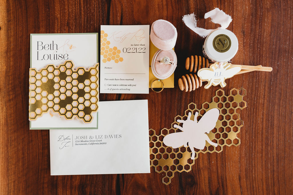 Honey themed wedding invites and details