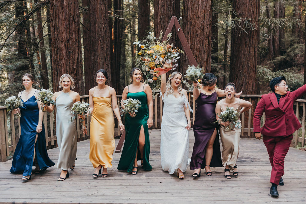 Bride and bridesmaids photos from California wedding in the Redwoods