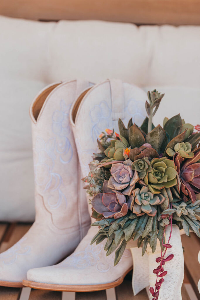 Wedding boots and florals
