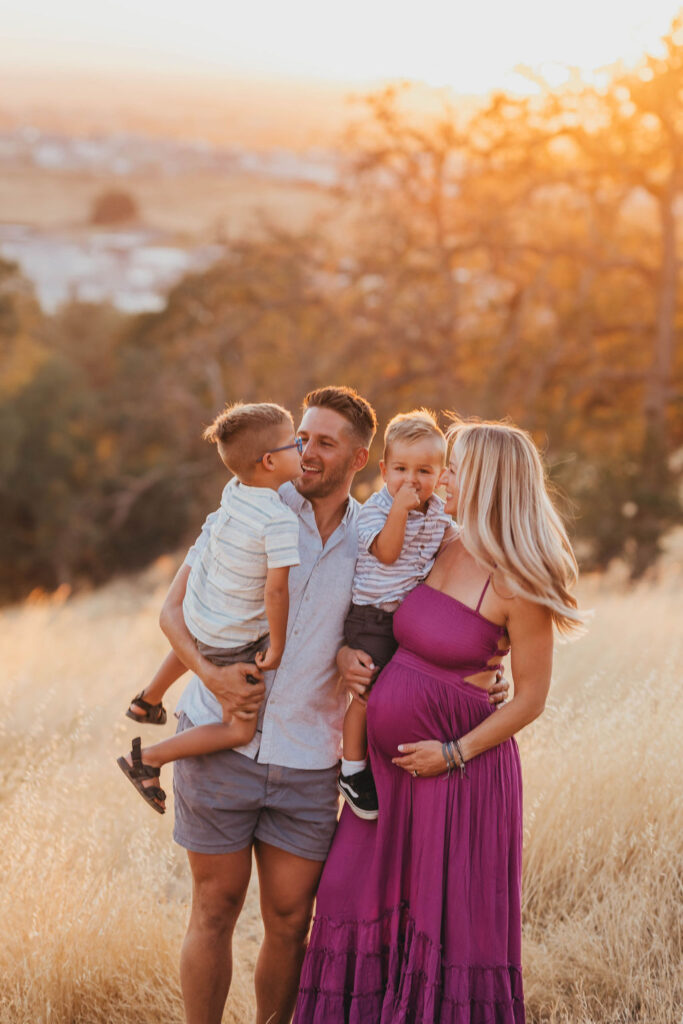 Sunset family maternity photos at Boulder Ridge Park in Rocklin, California.