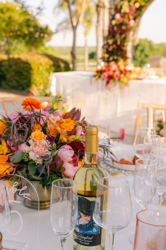 Sunset themed wedding reception décor and details