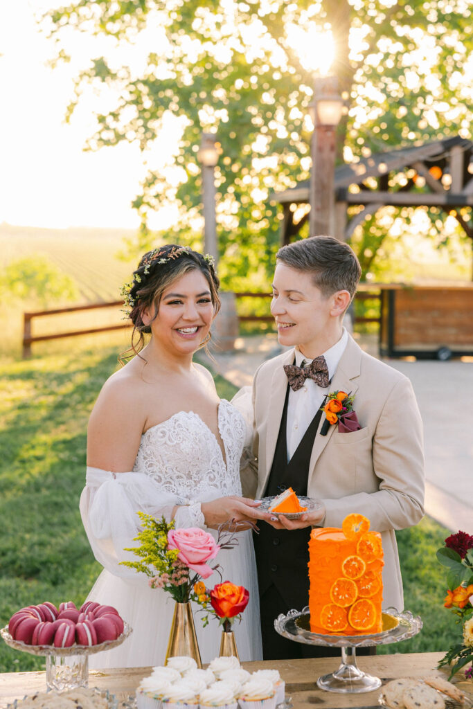 Bride and groom portraits at sunset wedding venue Hanford Ranch Winery