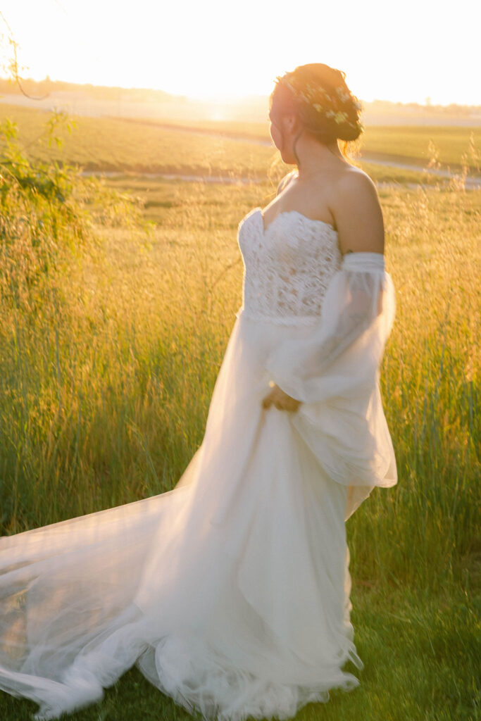 Bride portraits at sunset wedding venue Hanford Ranch Winery