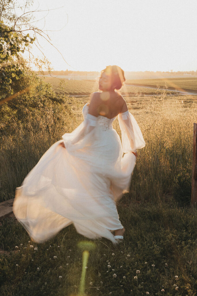Bride portraits at sunset wedding venue Hanford Ranch Winery