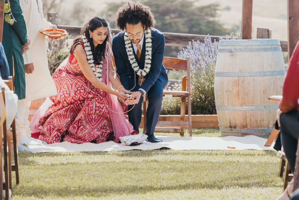 An outdoor ceremony from a fusion Indian American wedding at The Haven at Tomales