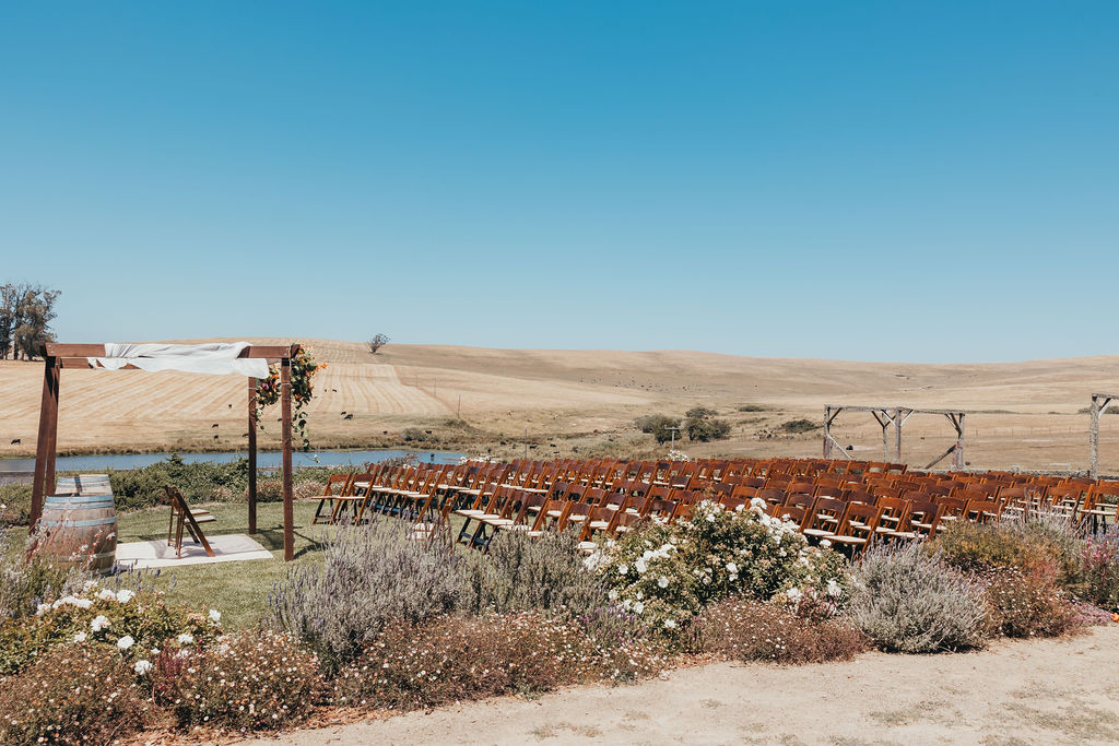 An outdoor ceremony from a fusion Indian American wedding at The Haven at Tomales