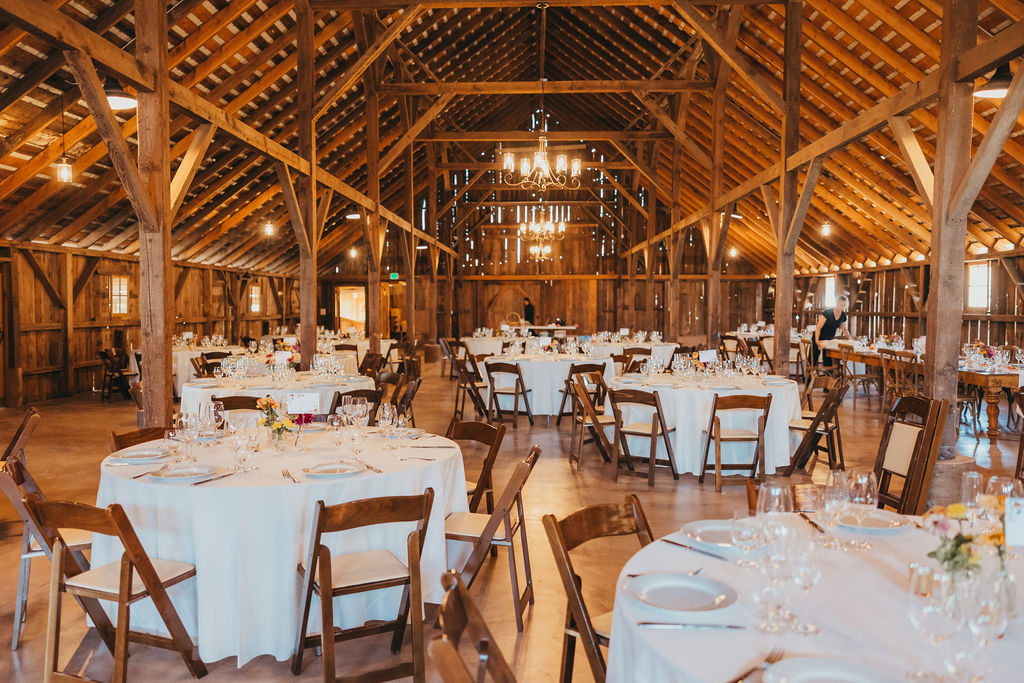 An indoor wedding reception at The Haven at Tomales