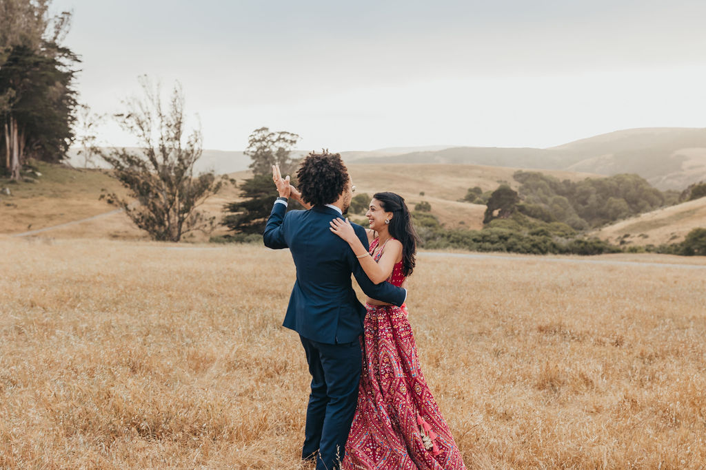 Bride and groom portraits from a fusion Indian American wedding at The Haven at Tomales