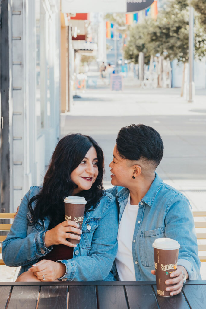 Couple having a coffee date photo session